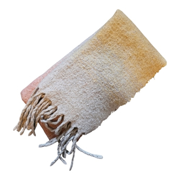Zara Gradient Fringed Wrap Scarf Shawl Chunky Cozy Textured Ombré Oversized - Picture 4 of 7